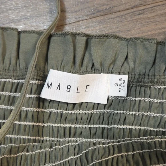 MABLE • Olive Green Smocked Fitted Dress - Picture 7 of 12